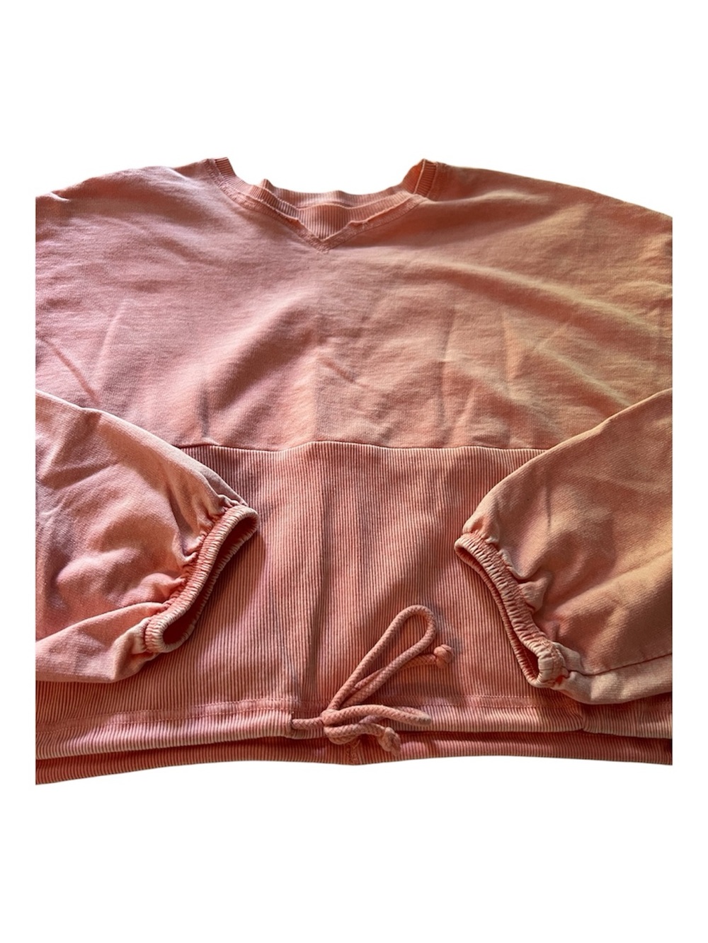 Relaxed Coral Pink Drawstring Hem Crewneck Sweater